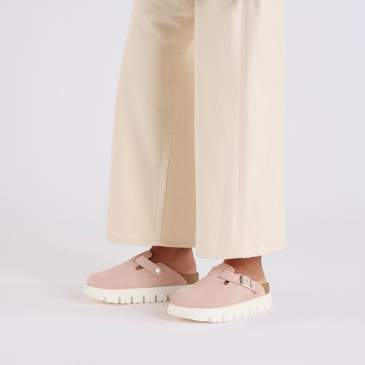Birkenstock Boston Chunky Narrow Clog (Women) - Light Rose Suede Dress-Casual - Clogs & Mules - The Heel Shoe Fitters