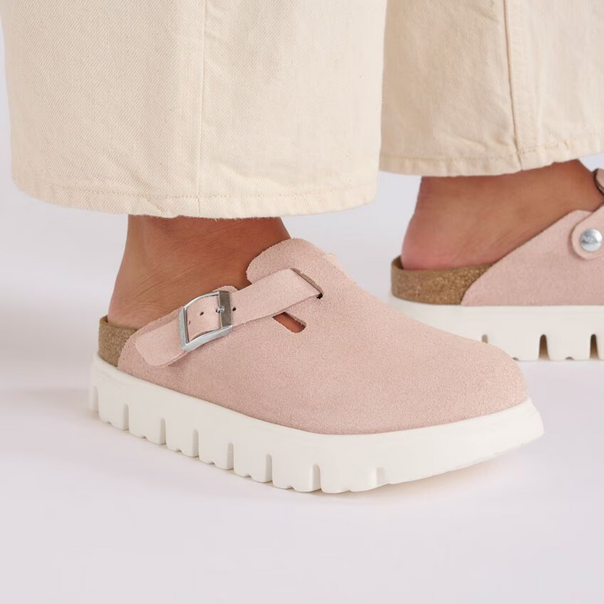 Birkenstock Boston Chunky Narrow Clog (Women) - Light Rose Suede Dress-Casual - Clogs & Mules - The Heel Shoe Fitters