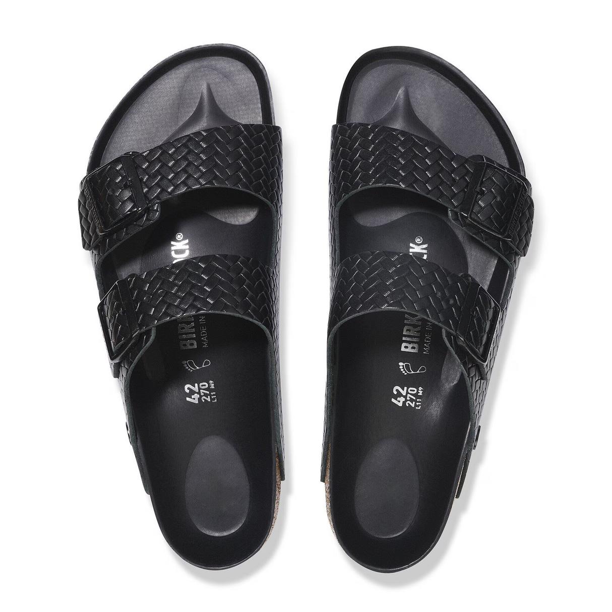 Birkenstock Arizona Slide Sandal (Women) - Woven Emboss Black Leather Sandal - Slide - The Heel Shoe Fitters