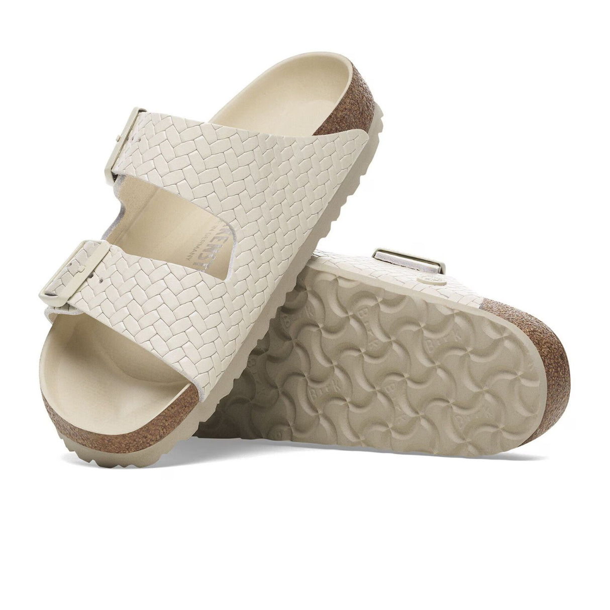 Birkenstock Arizona Hex Narrow Slide Sandal (Women) - Woven Emboss Ecru Leather Sandal - Slide - The Heel Shoe Fitters