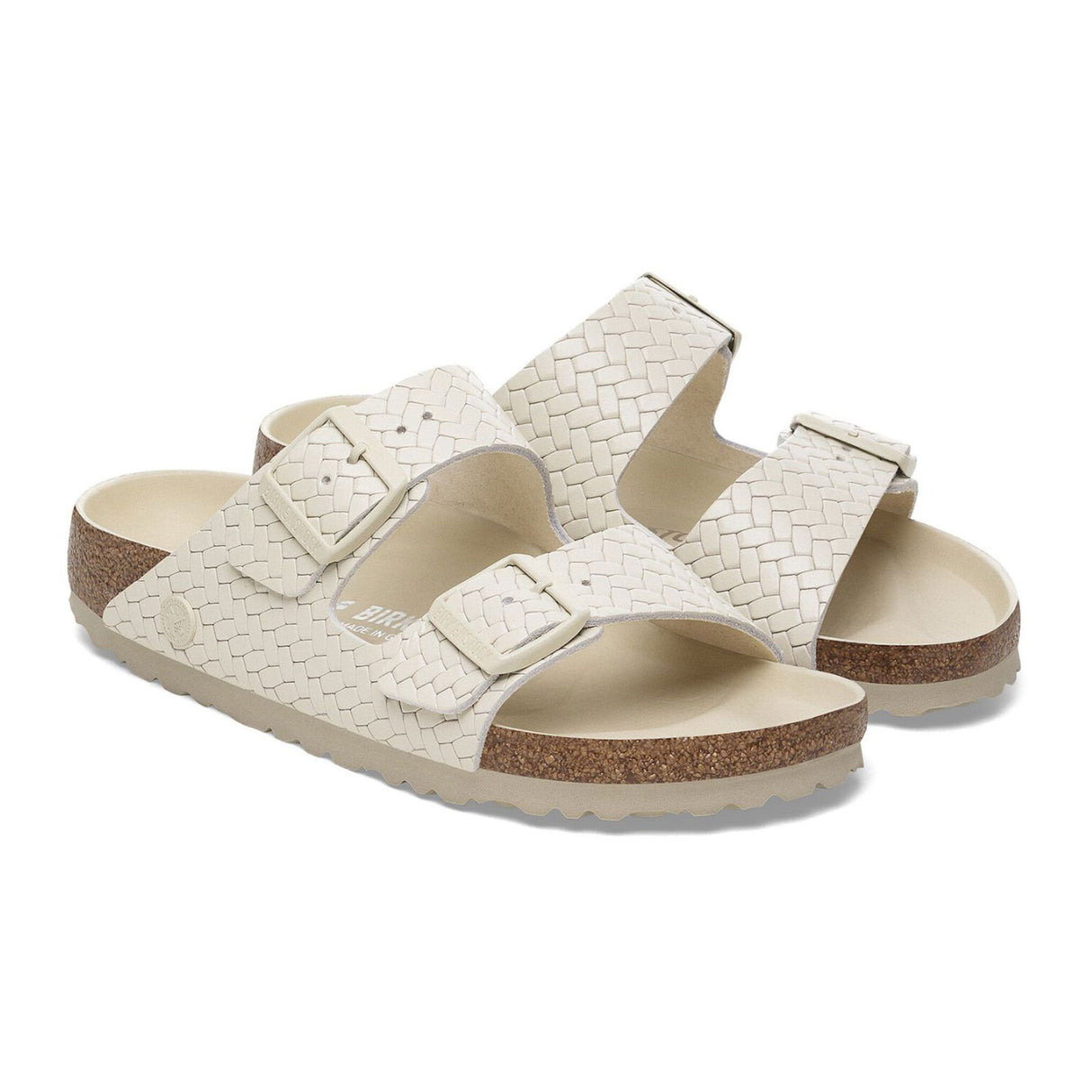 Birkenstock Arizona Hex Narrow Slide Sandal (Women) - Woven Emboss Ecru Leather Sandal - Slide - The Heel Shoe Fitters