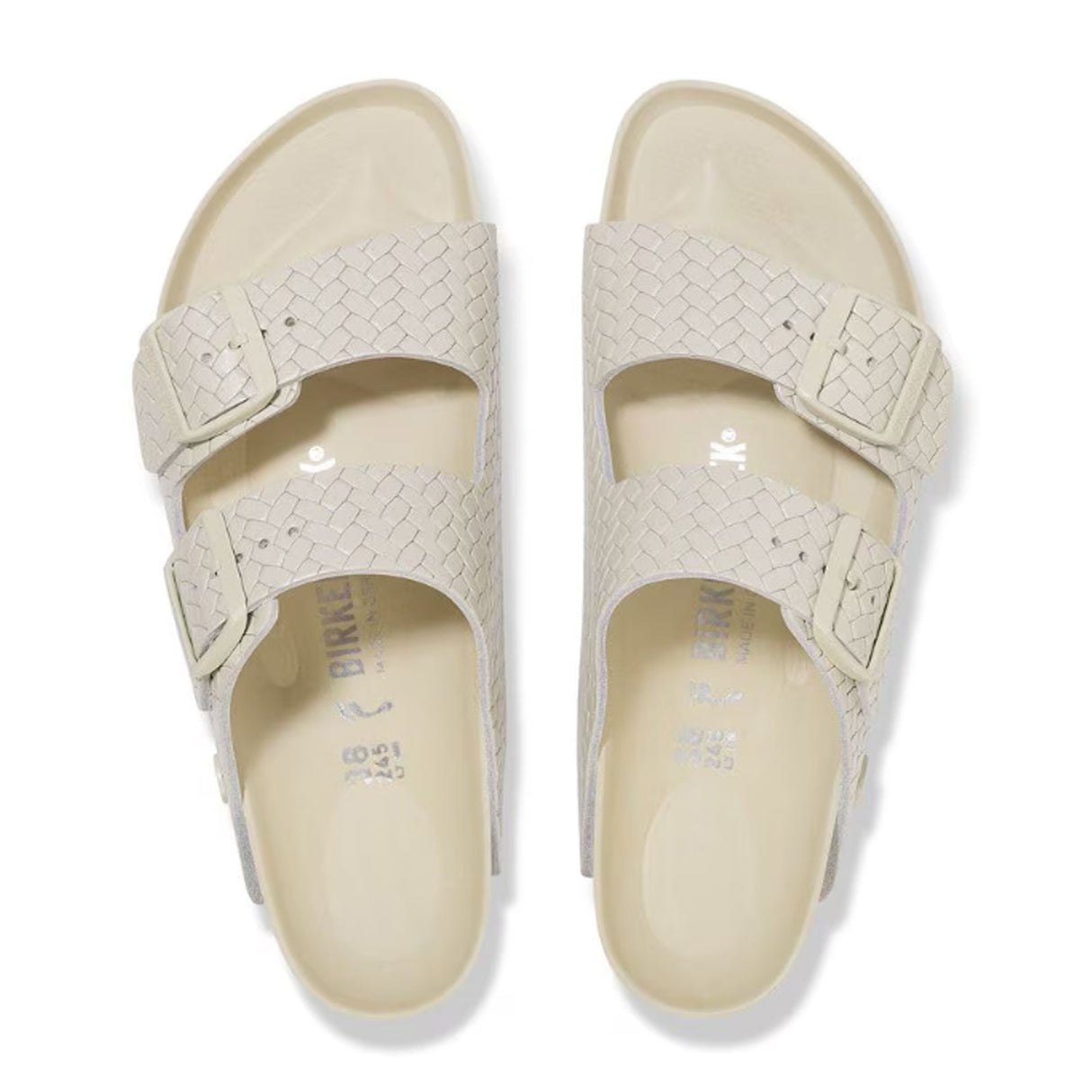 Birkenstock Arizona Hex Narrow Slide Sandal (Women) - Woven Emboss Ecru Leather Sandal - Slide - The Heel Shoe Fitters
