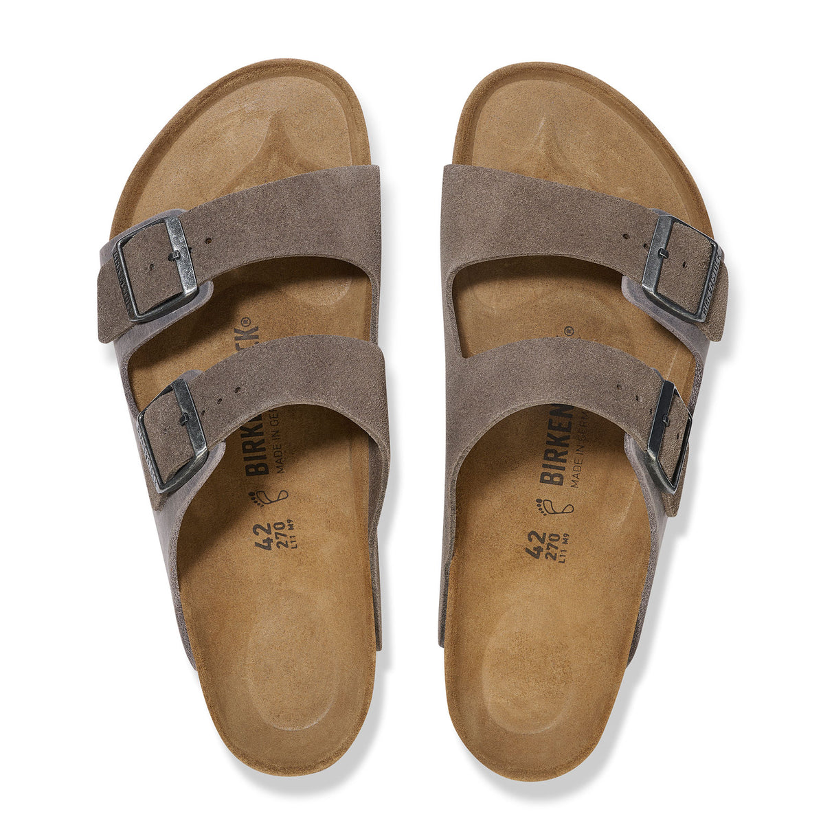 Birkenstock Arizona Slide Sandal (Men) - Concrete Gray Suede/Iron Leather Sandal - Slide - The Heel Shoe Fitters