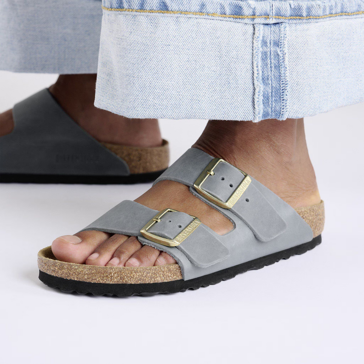 Birkenstock Arizona Slide Sandal (Women) - Basalt Gray Oiled Leather Sandal - Slide - The Heel Shoe Fitters