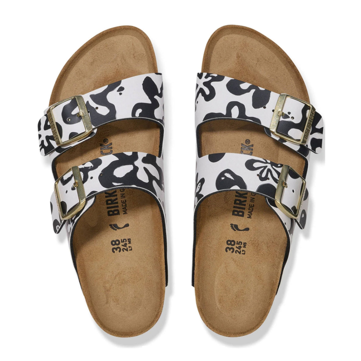 Birkenstock Arizona Narrow Slide Sandal (Women) - White/Black Blooms Birko-Flor Sandal - Slide - The Heel Shoe Fitters