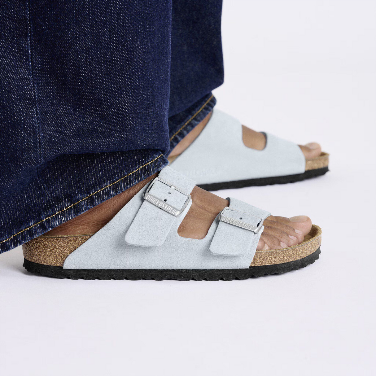 Birkenstock Arizona Narrow Slide Sandal (Women) - Baby Blue Suede Sandal - Slide - The Heel Shoe Fitters