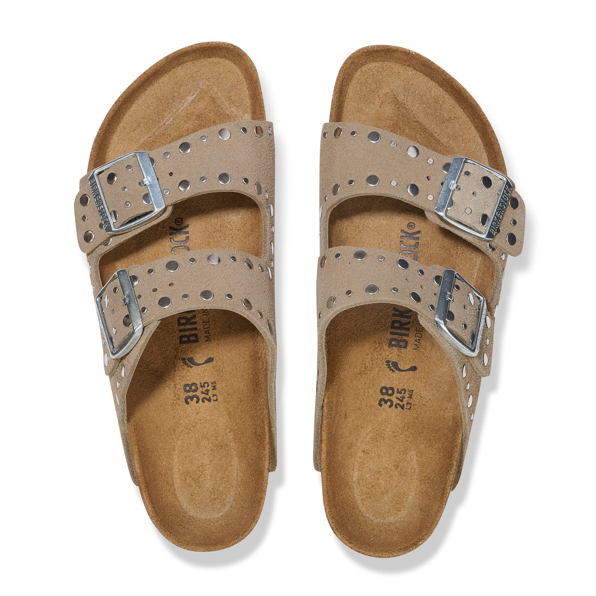 Birkenstock Arizona Rivets Narrow Slide Sandal (Women) - Taupe Suede Sandal - Slide - The Heel Shoe Fitters