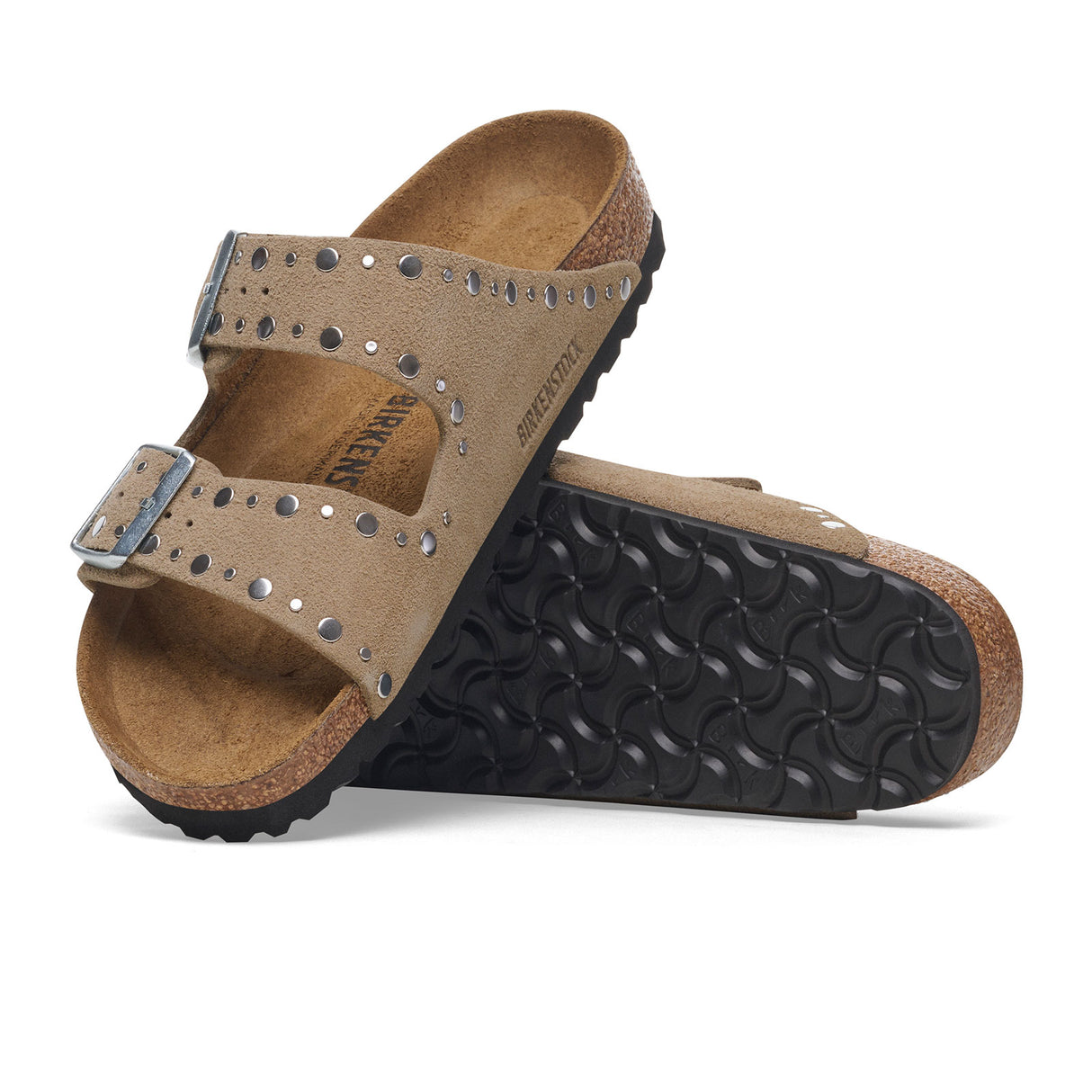 Birkenstock Arizona Rivets Narrow Slide Sandal (Women) - Taupe Suede Sandal - Slide - The Heel Shoe Fitters