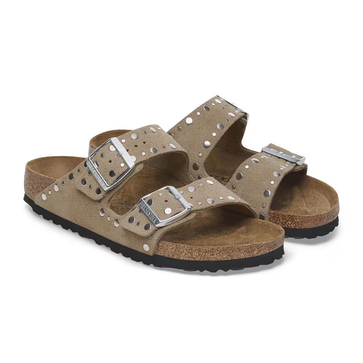 Birkenstock Arizona Rivets Narrow Slide Sandal (Women) - Taupe Suede Sandal - Slide - The Heel Shoe Fitters