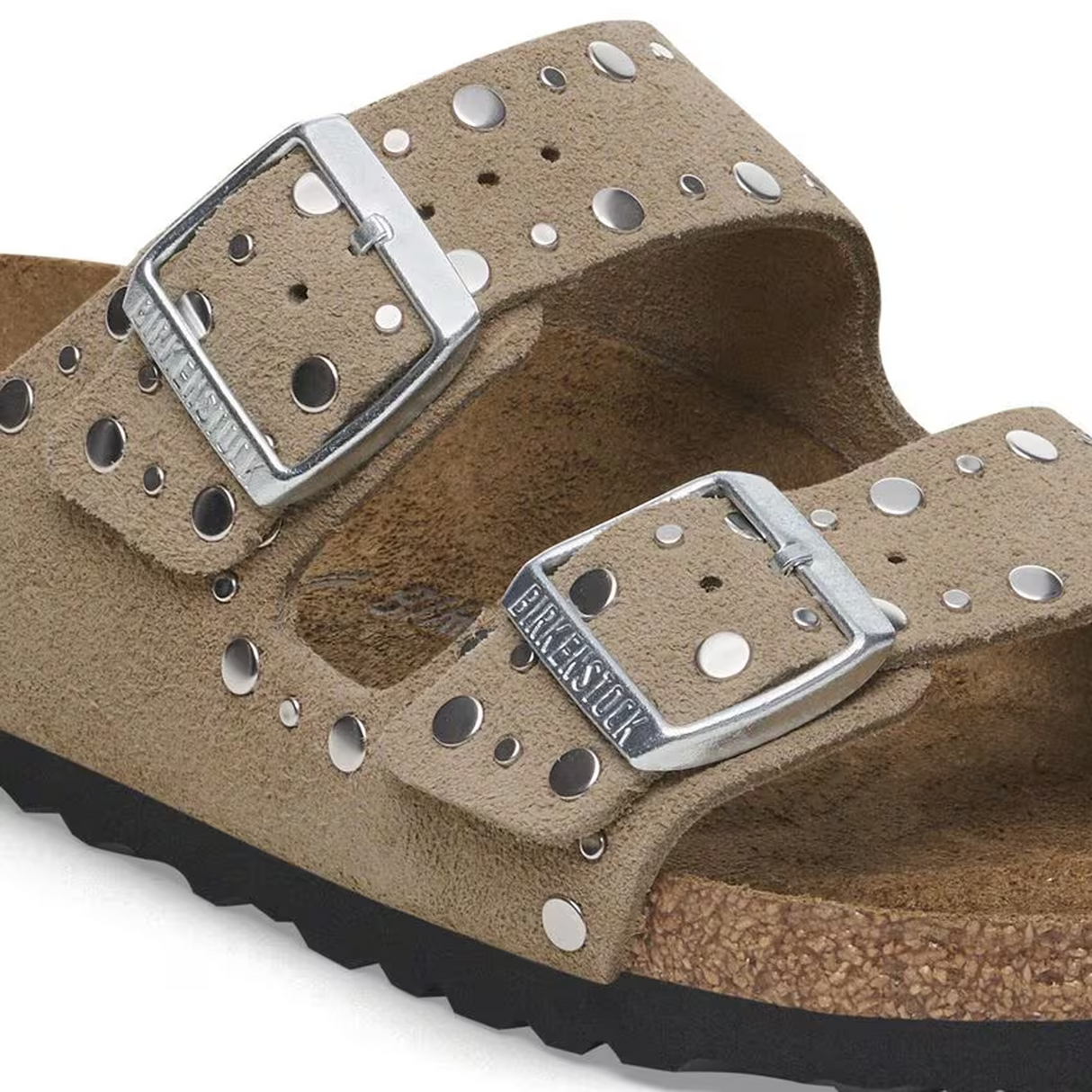 Birkenstock Arizona Rivets Narrow Slide Sandal (Women) - Taupe Suede Sandal - Slide - The Heel Shoe Fitters