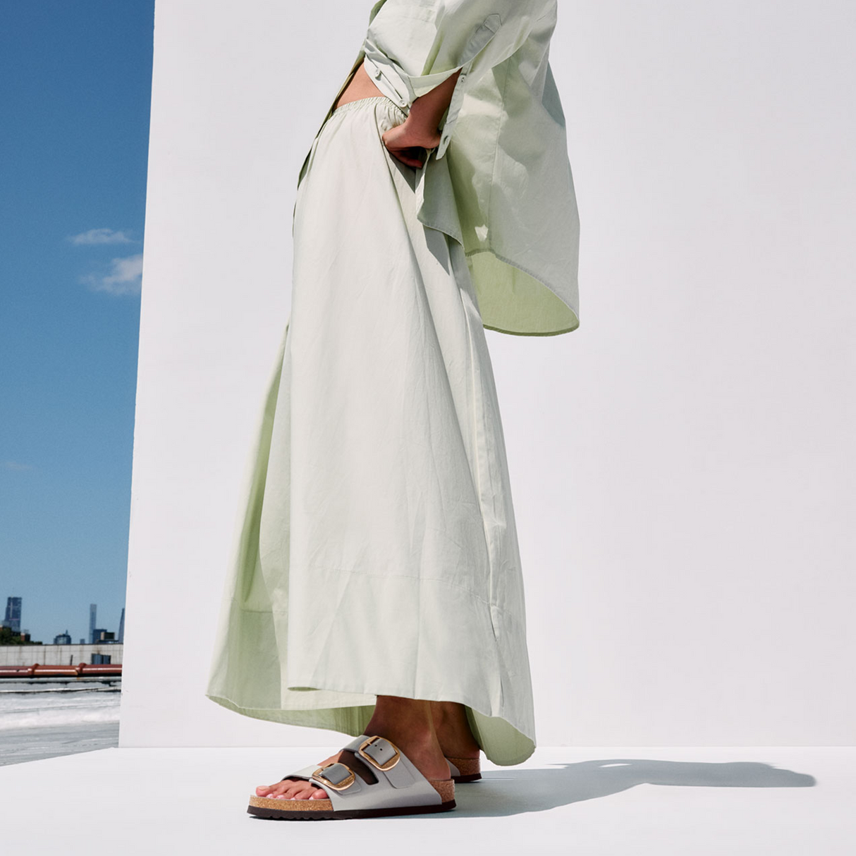 Birkenstock Arizona Big Buckle Narrow Slide Sandal (Women) - High Shine Stone Coin Leather Sandal - Slide - The Heel Shoe Fitters