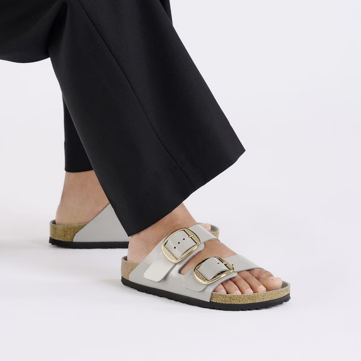 Birkenstock Arizona Big Buckle Narrow Slide Sandal (Women) - High Shine Stone Coin Leather Sandal - Slide - The Heel Shoe Fitters