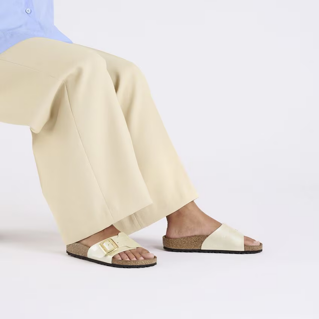 Birkenstock Catalina Luxe Buckle Narrow Slide Sandal (Women) - Graceful Pearl White Sandal - Slide - The Heel Shoe Fitters