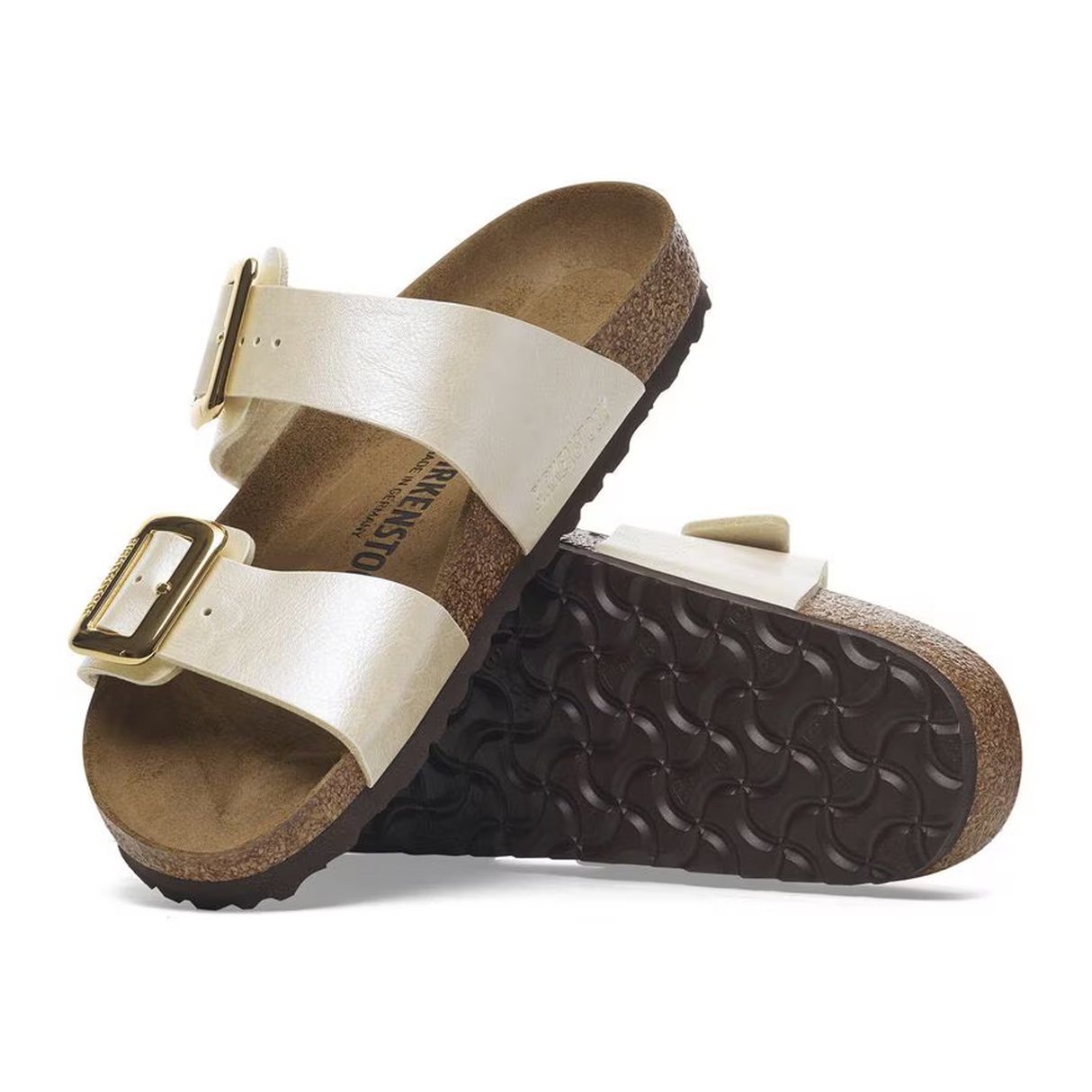 Birkenstock Sydney Luxe Buckle Narrow Slide Sandal (Women) - Graceful Pearl White Sandal - Slide - The Heel Shoe Fitters