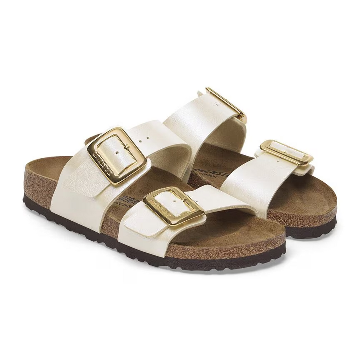Birkenstock Sydney Luxe Buckle Narrow Slide Sandal (Women) - Graceful Pearl White Sandal - Slide - The Heel Shoe Fitters