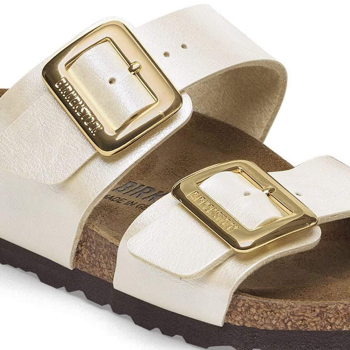 Birkenstock Sydney Luxe Buckle Narrow Slide Sandal (Women) - Graceful Pearl White Sandal - Slide - The Heel Shoe Fitters