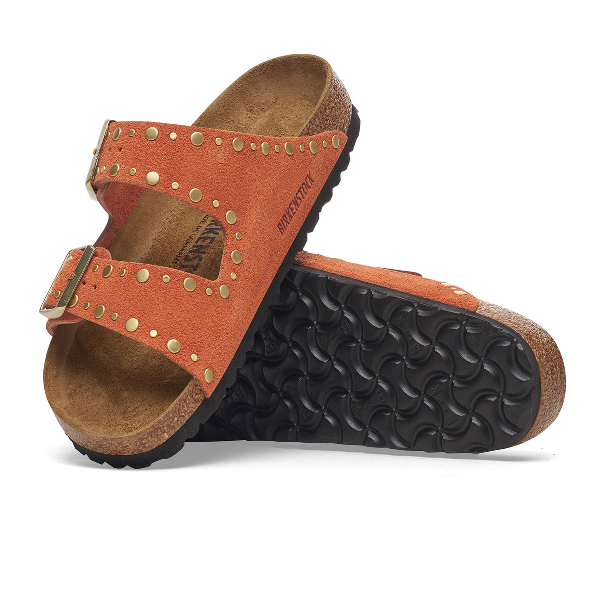 Birkenstock Arizona Rivets Narrow Slide Sandal (Women) - Dark Rust Suede Sandal - Slide - The Heel Shoe Fitters