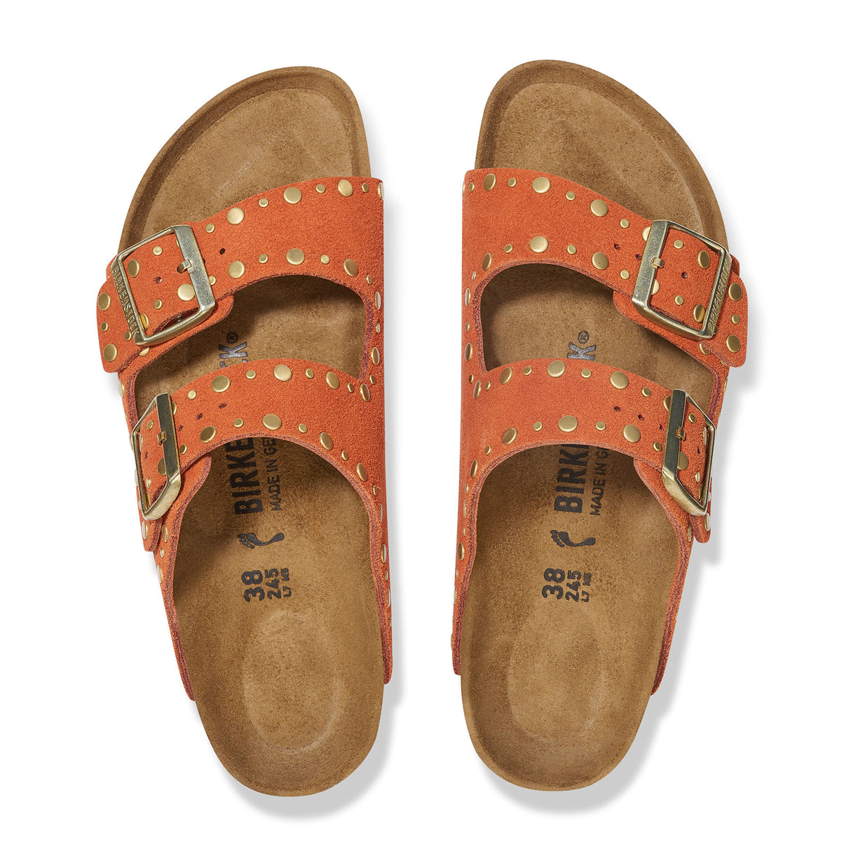 Birkenstock Arizona Rivets Narrow Slide Sandal (Women) - Dark Rust Suede Sandal - Slide - The Heel Shoe Fitters
