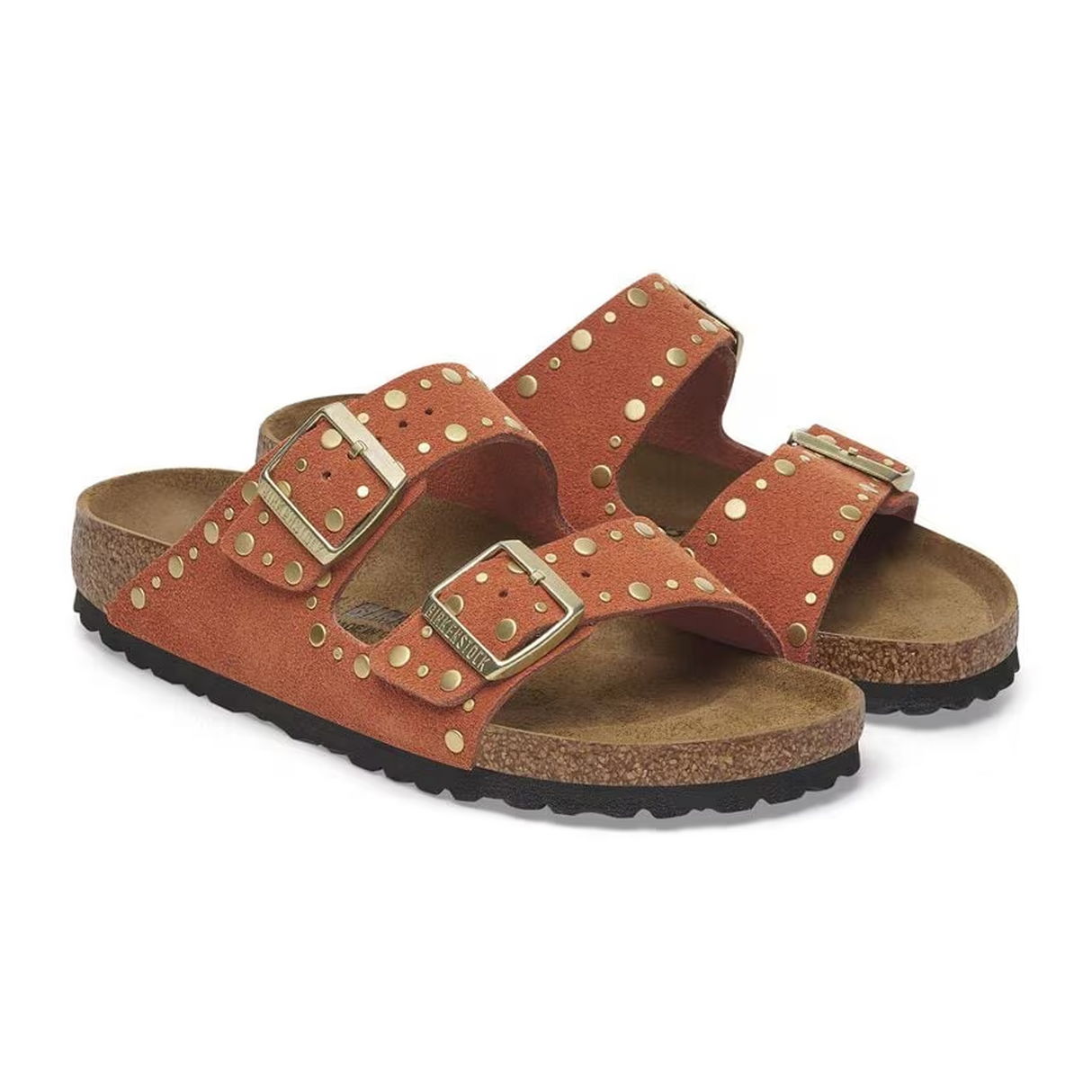 Birkenstock Arizona Rivets Narrow Slide Sandal (Women) - Dark Rust Suede Sandal - Slide - The Heel Shoe Fitters