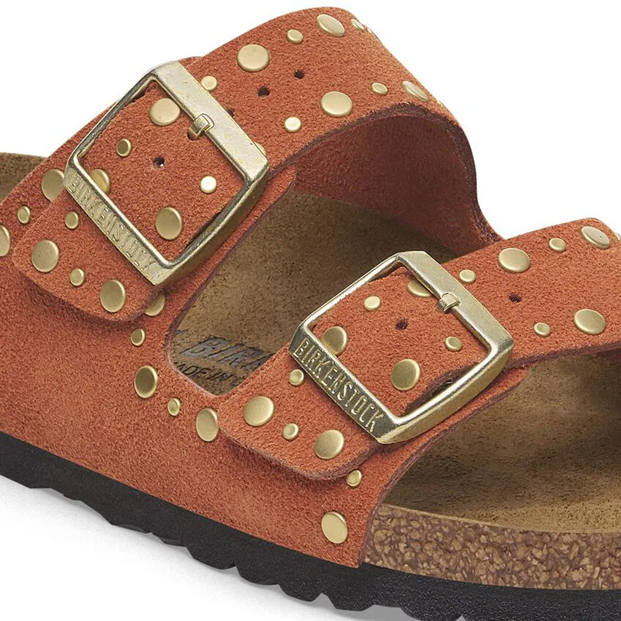 Birkenstock Arizona Rivets Narrow Slide Sandal (Women) - Dark Rust Suede Sandal - Slide - The Heel Shoe Fitters