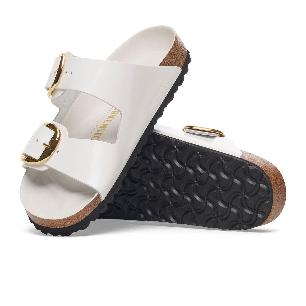 Birkenstock Arizona Hammered Big Buckle Narrow Slide Sandal (Women) - High Shine Antique White Leather Sandal - Slide - The Heel Shoe Fitters