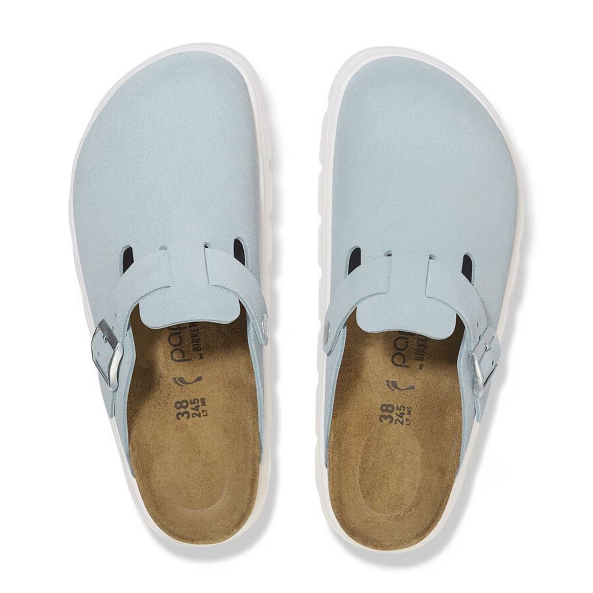 Birkenstock Boston Chunky Narrow Clog (Women) - Baby Blue Suede Dress-Casual - Clogs & Mules - The Heel Shoe Fitters