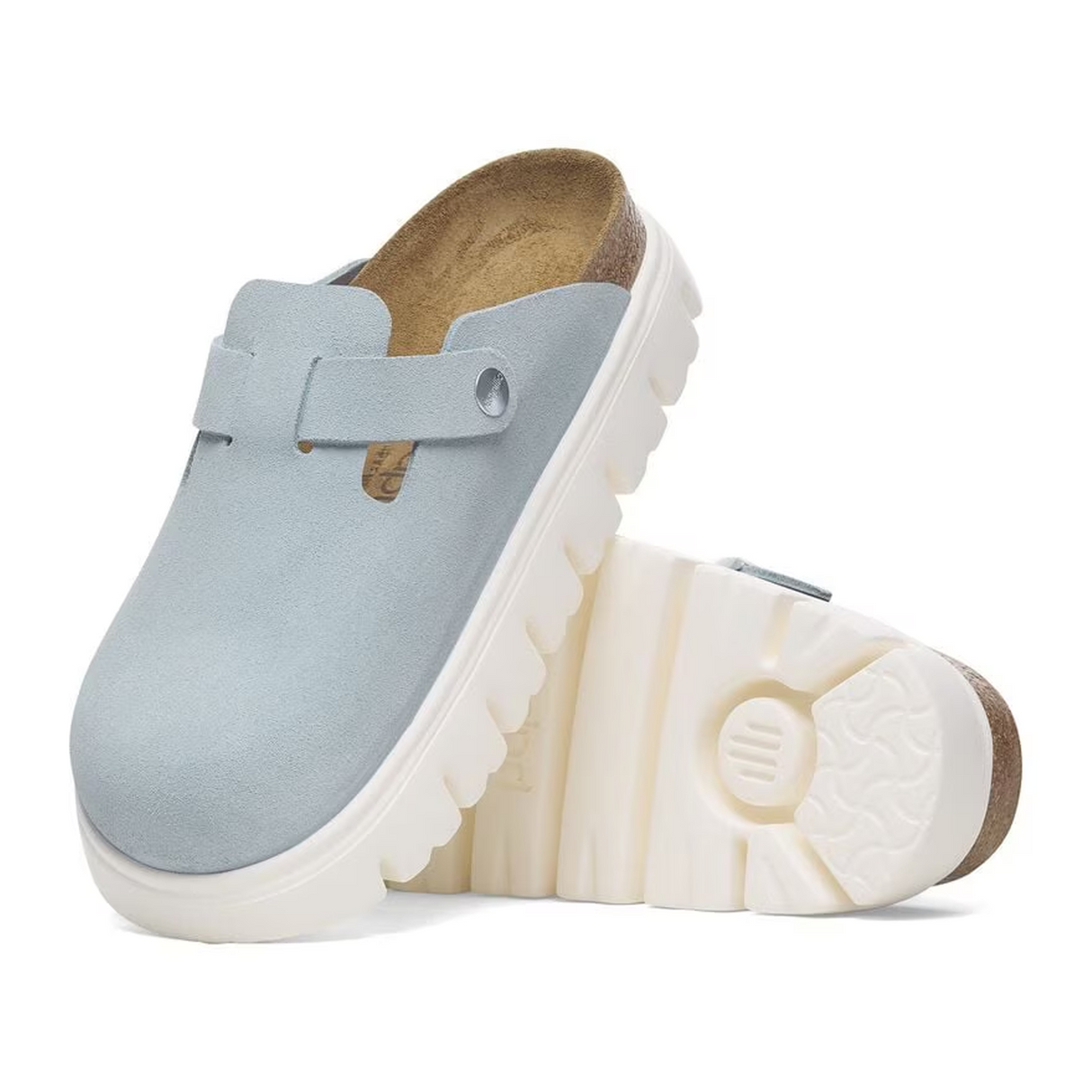 Birkenstock Boston Chunky Narrow Clog (Women) - Baby Blue Suede Dress-Casual - Clogs & Mules - The Heel Shoe Fitters