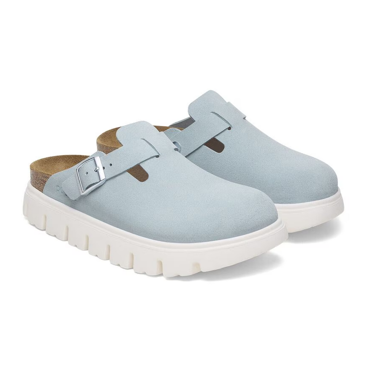 Birkenstock Boston Chunky Narrow Clog (Women) - Baby Blue Suede Dress-Casual - Clogs & Mules - The Heel Shoe Fitters