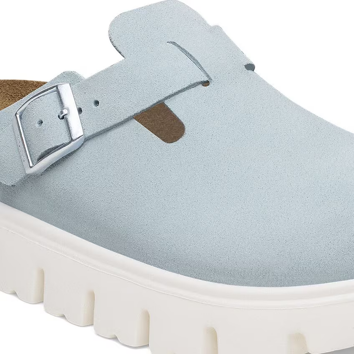 Birkenstock Boston Chunky Narrow Clog (Women) - Baby Blue Suede Dress-Casual - Clogs & Mules - The Heel Shoe Fitters