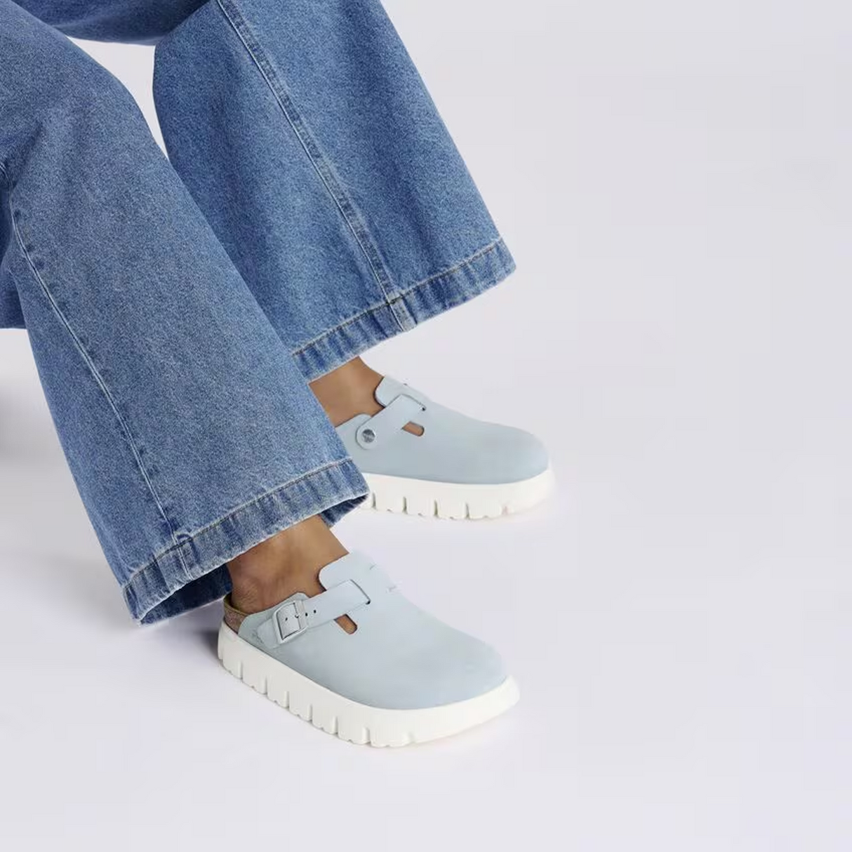 Birkenstock Boston Chunky Narrow Clog (Women) - Baby Blue Suede Dress-Casual - Clogs & Mules - The Heel Shoe Fitters