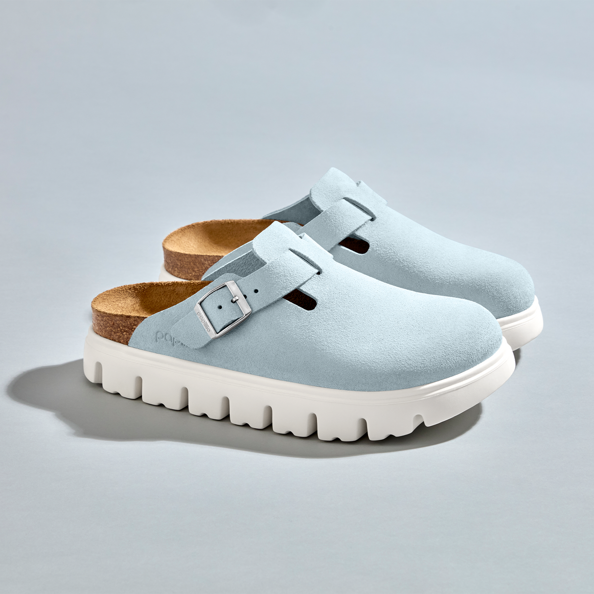 Birkenstock Boston Chunky Narrow Clog (Women) - Baby Blue Suede Dress-Casual - Clogs & Mules - The Heel Shoe Fitters