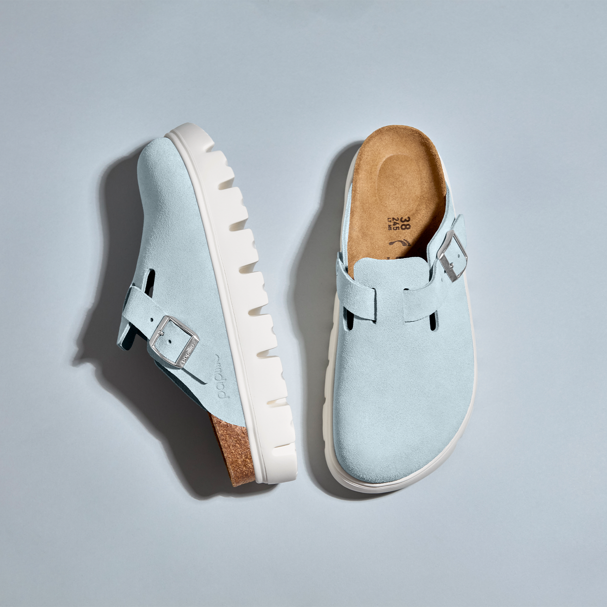 Birkenstock Boston Chunky Narrow Clog (Women) - Baby Blue Suede Dress-Casual - Clogs & Mules - The Heel Shoe Fitters