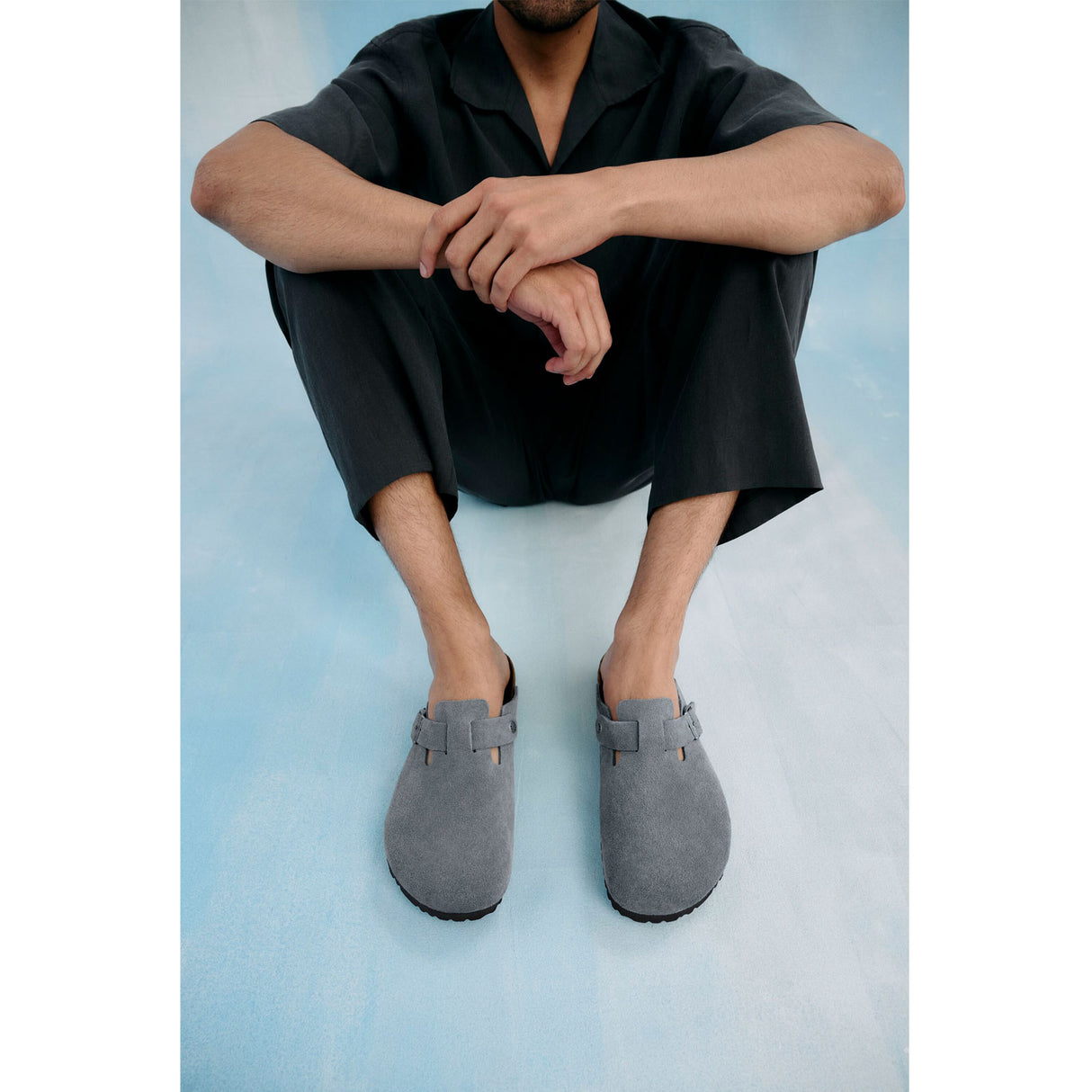 Birkenstock Boston Clog (Men) - Basalt Gray Suede Dress-Casual - Clogs & Mules - The Heel Shoe Fitters