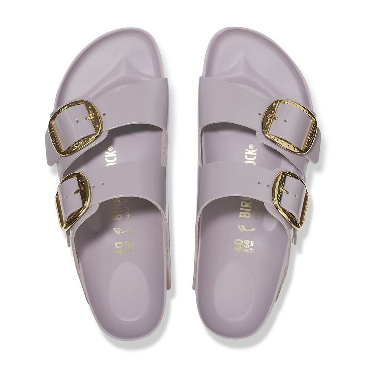 Birkenstock Arizona Hammered Big Buckle Narrow Slide Sandal (Women) - High Shine Faded Purple Leather Sandal - Slide - The Heel Shoe Fitters