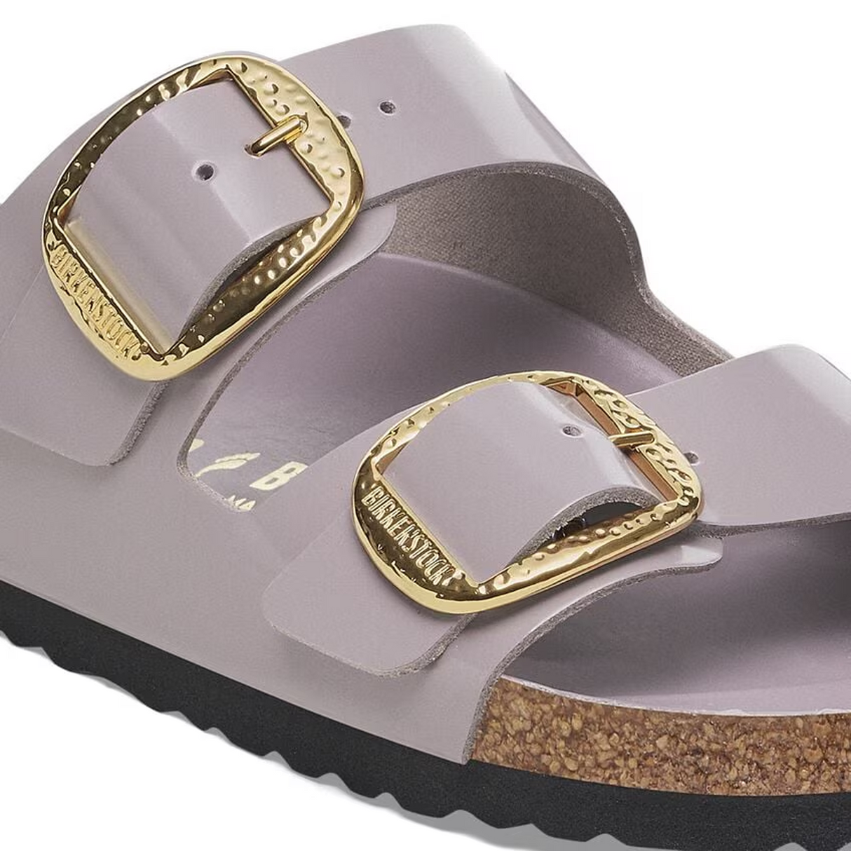 Birkenstock Arizona Hammered Big Buckle Narrow Slide Sandal (Women) - High Shine Faded Purple Leather Sandal - Slide - The Heel Shoe Fitters