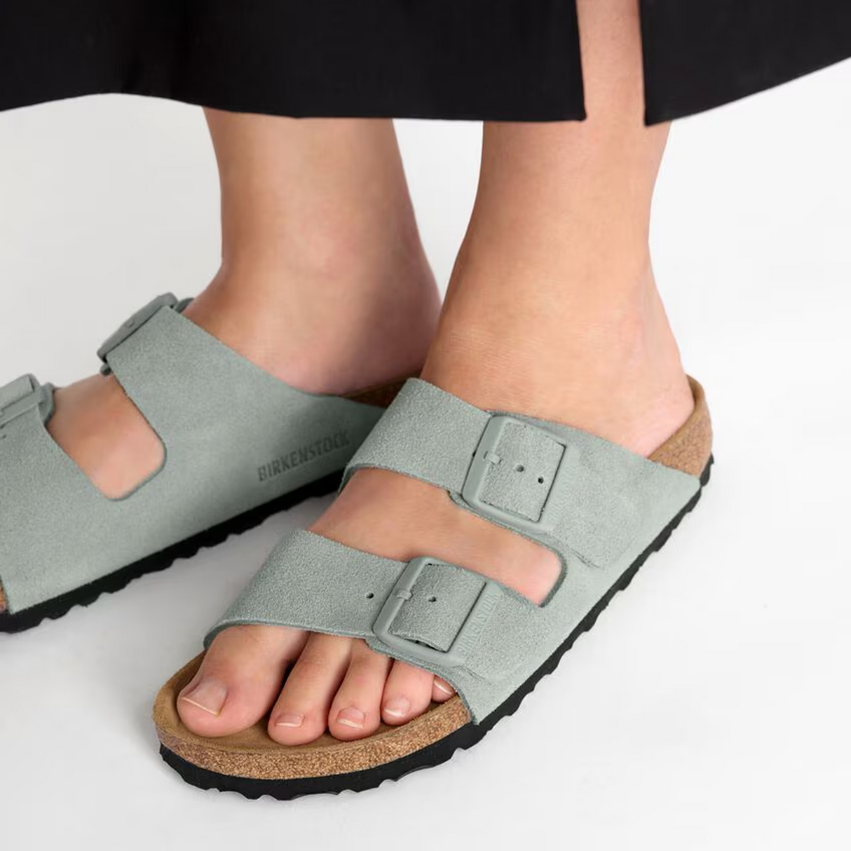 Birkenstock Arizona Soft Footbed Narrow Slide Sandal (Women) - Pure Sage Suede Sandal - Slide - The Heel Shoe Fitters