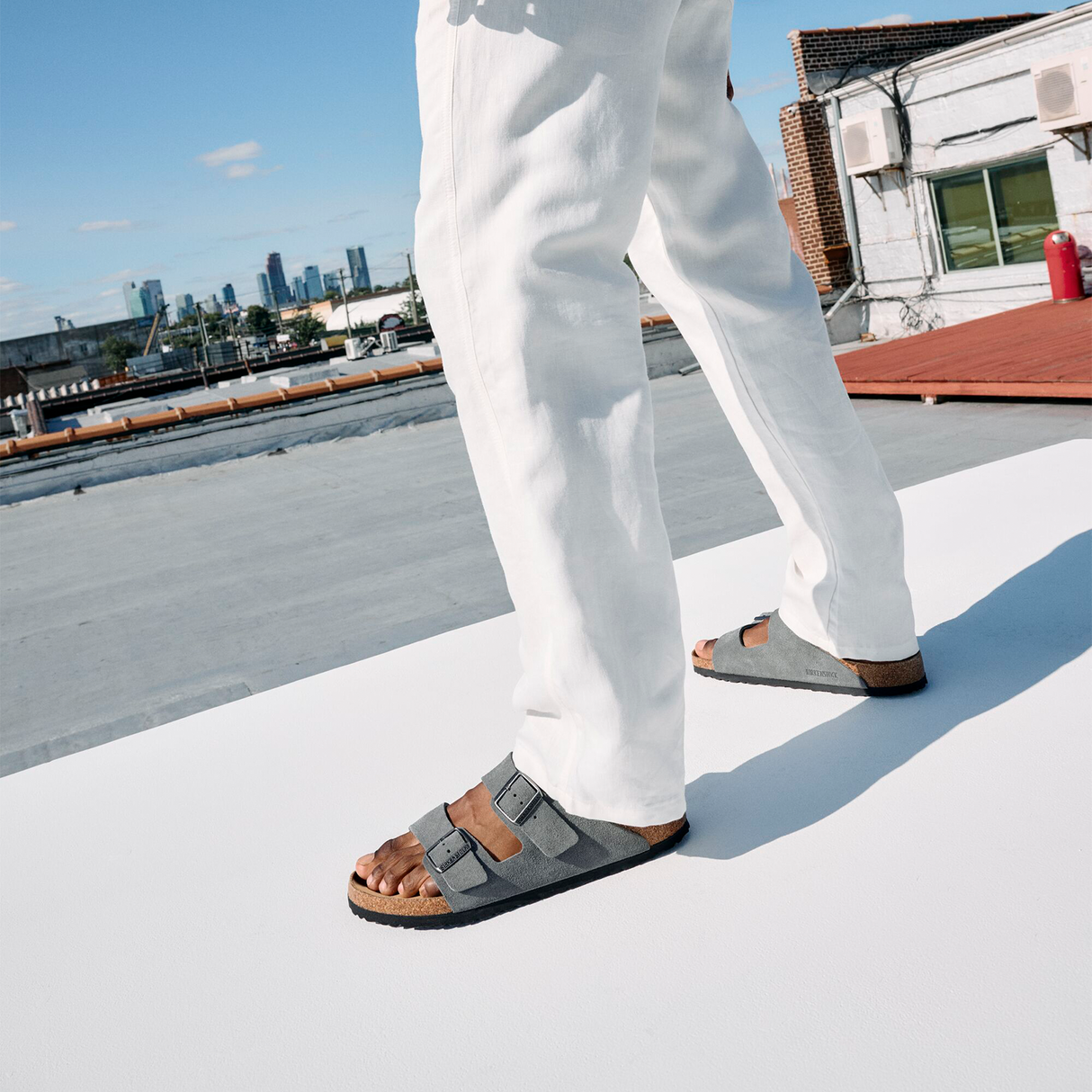 Birkenstock Arizona Soft Footbed Slide Sandal (Men) - Basalt Gray Suede Sandal - Slide - The Heel Shoe Fitters