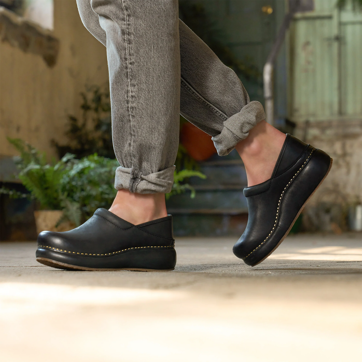 Dansko Platform Pro Clog (Women) - Black Burnished Nubuck
