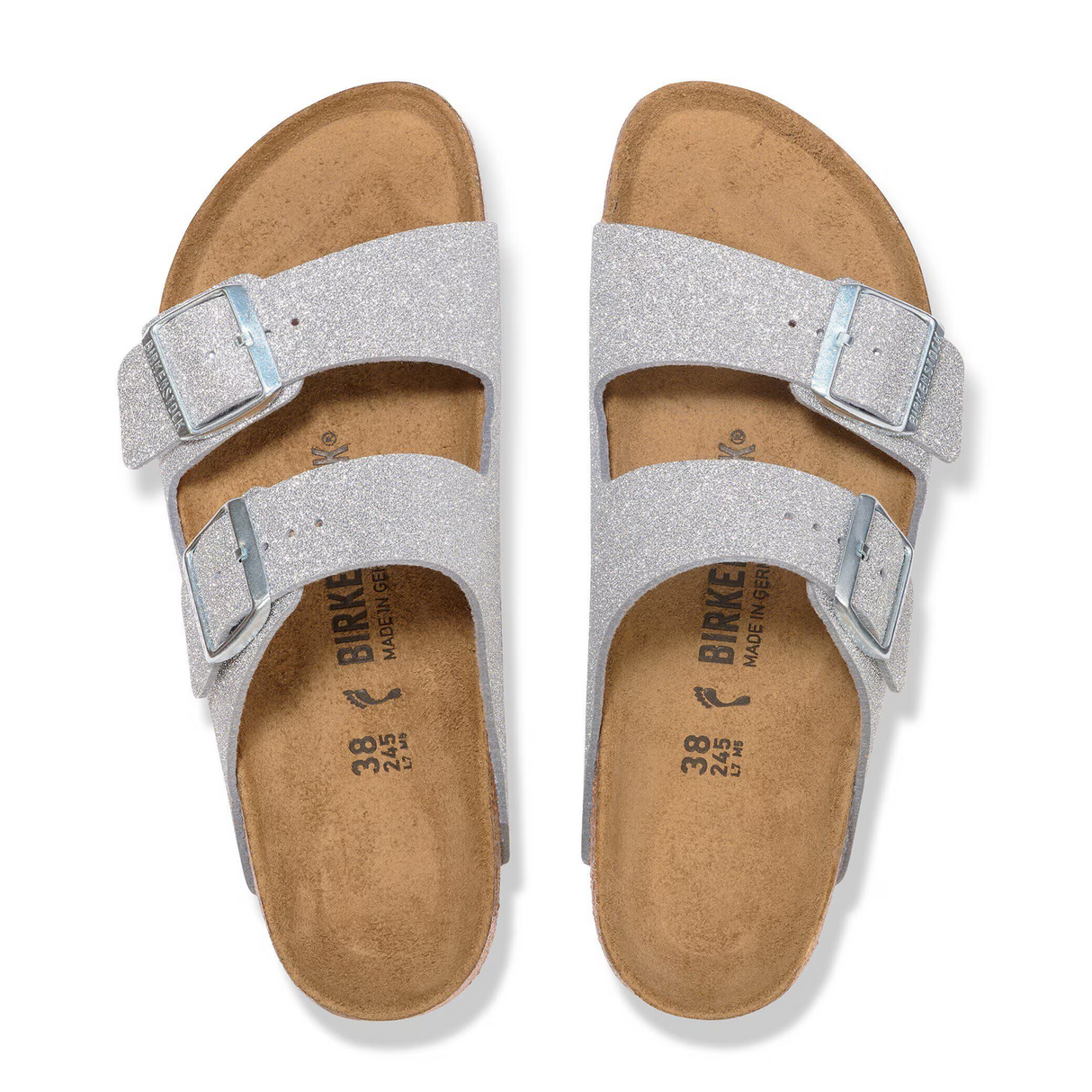 Birkenstock Arizona Narrow Slide Sandal (Women) - Shiny Glitter Silver Sandal - Slide - The Heel Shoe Fitters