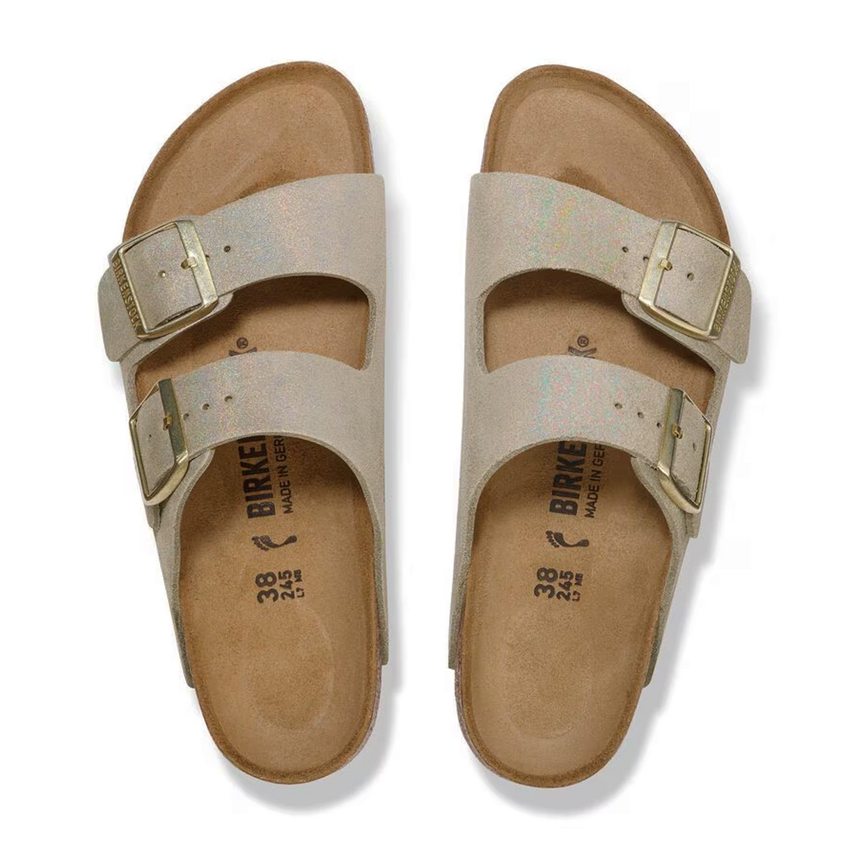 Birkenstock Arizona Slide Sandal (Women) - Shimmering Taupe Suede Sandal - Slide - The Heel Shoe Fitters