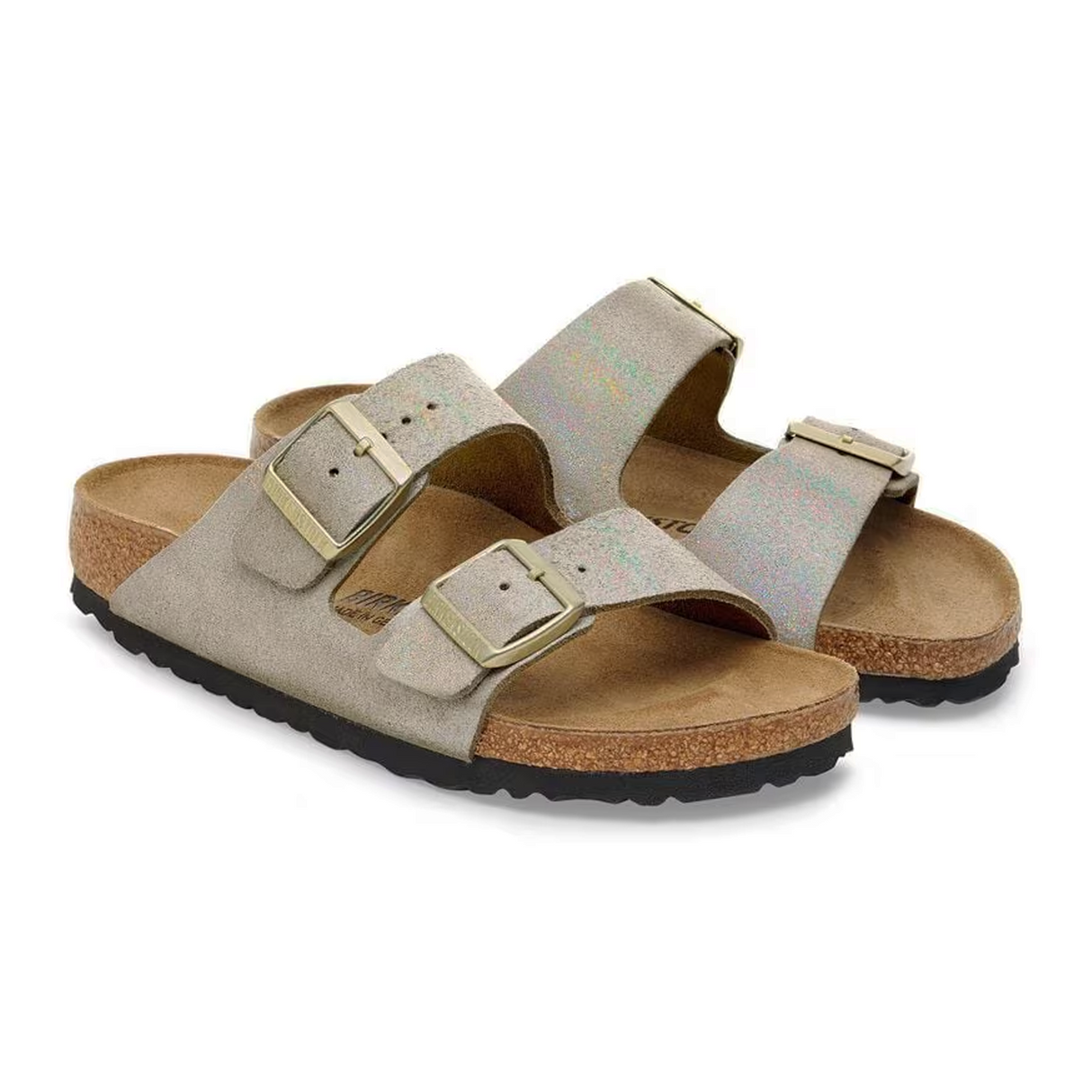Birkenstock Arizona Slide Sandal (Women) - Shimmering Taupe Suede Sandal - Slide - The Heel Shoe Fitters