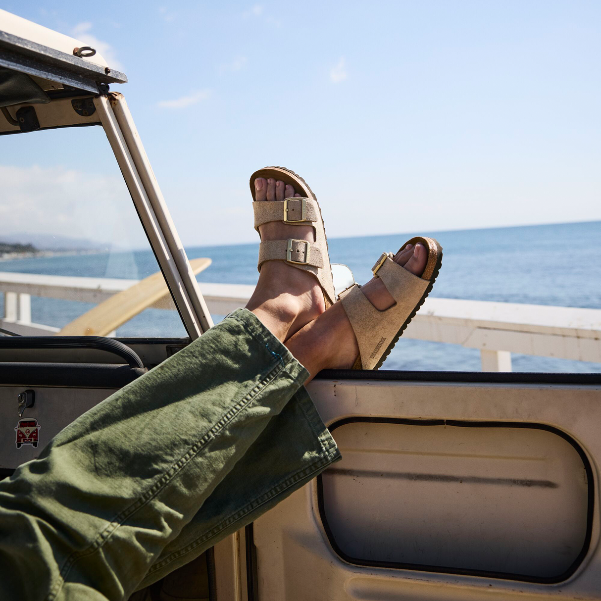 Birkenstock Arizona Slide Sandal (Women) - Shimmering Taupe Suede Sandal - Slide - The Heel Shoe Fitters