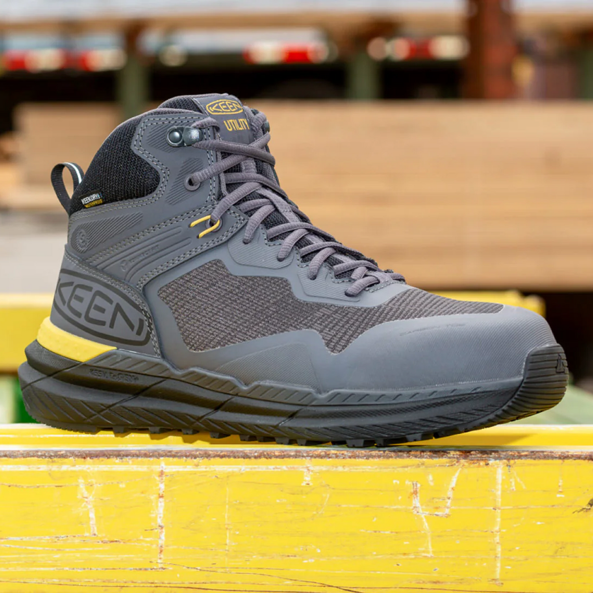 Keen Utility Synchro Mid Waterproof Carbon Toe Work Boot (Men) - Magnet/Black Boots - Work - Mid - The Heel Shoe Fitters