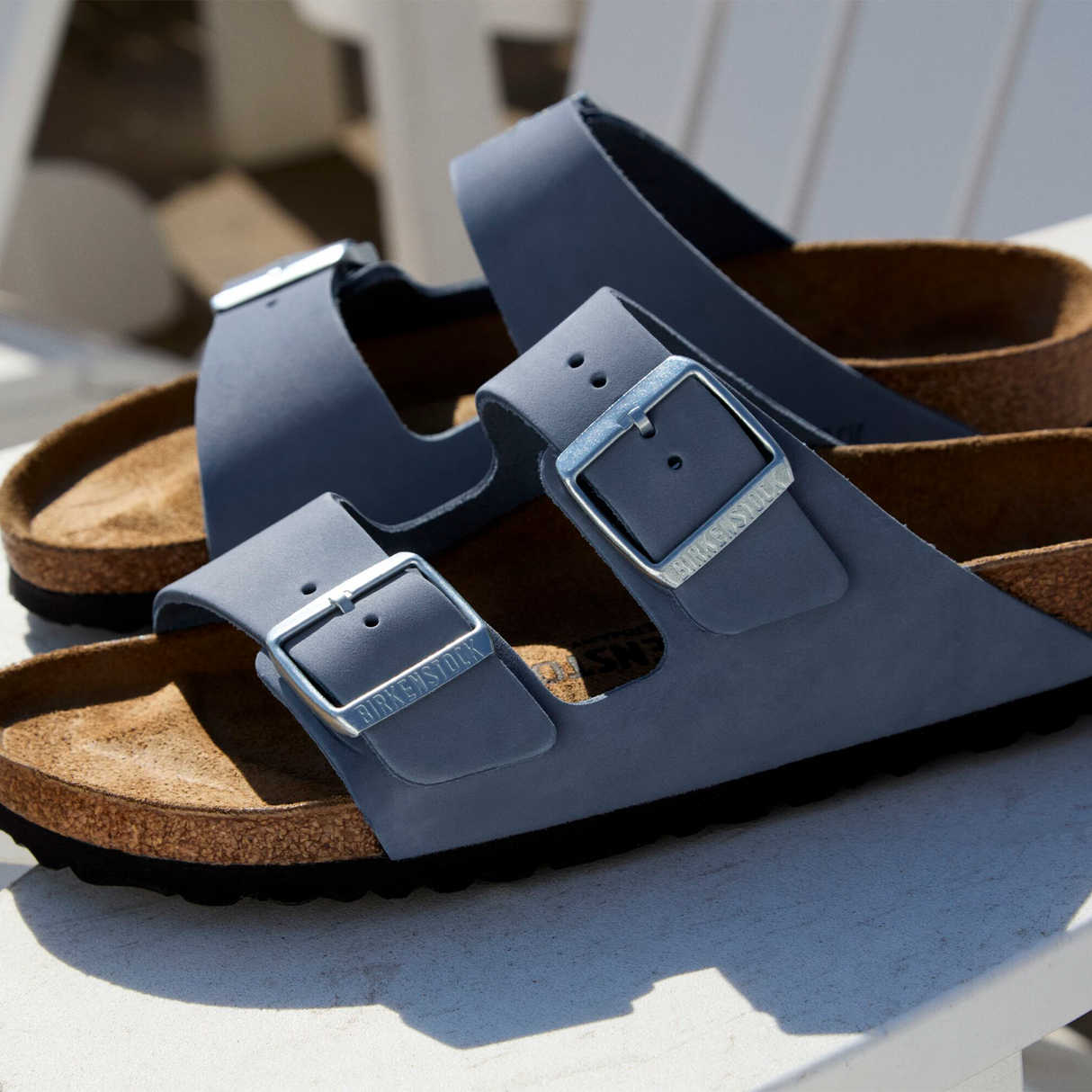 Birkenstock Arizona Slide Sandal (Women) - Stone Blue Nubuck Sandal - Slide - The Heel Shoe Fitters