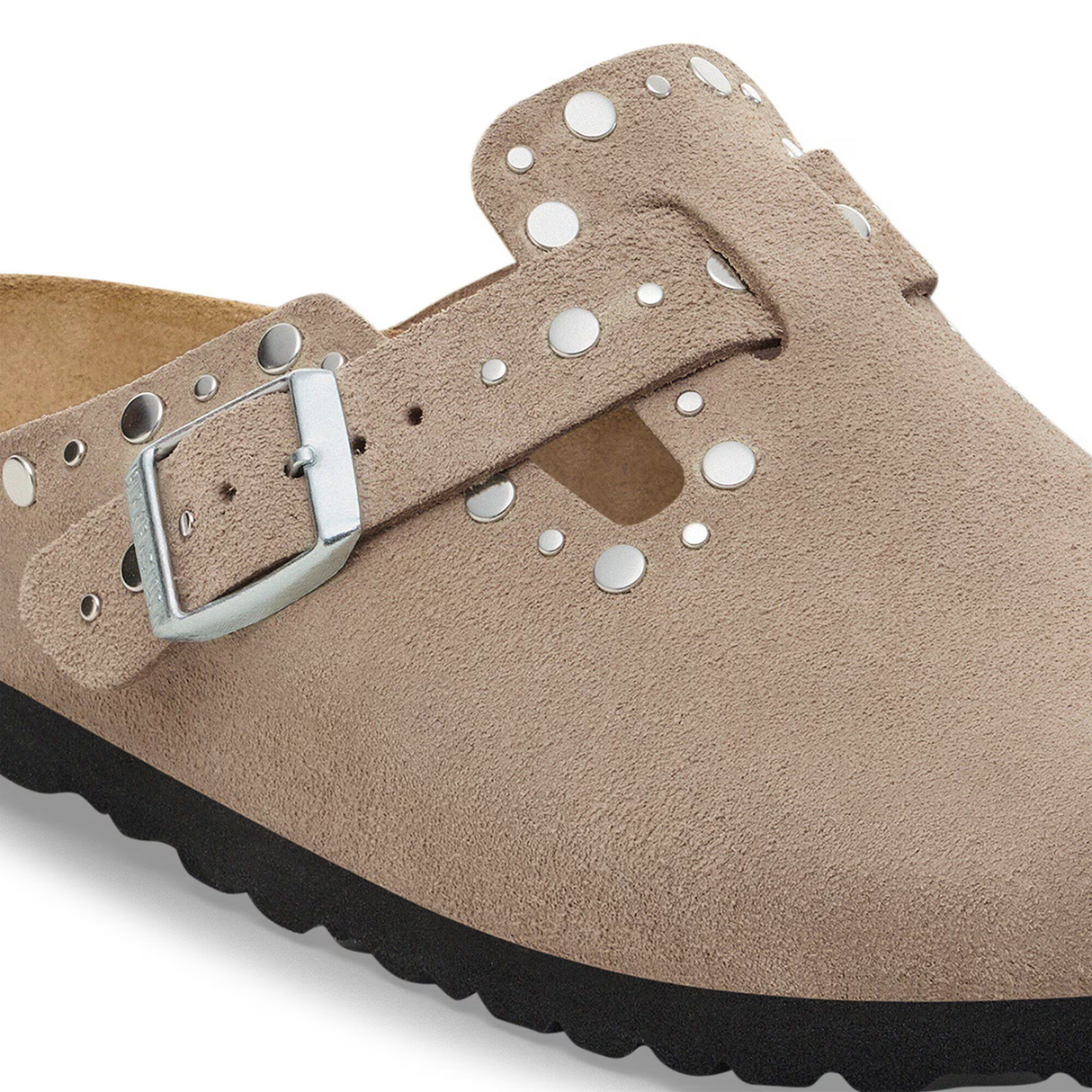 Birkenstock Boston Rivet Clog (Women) - Taupe Suede Dress-Casual - Clogs & Mules - The Heel Shoe Fitters