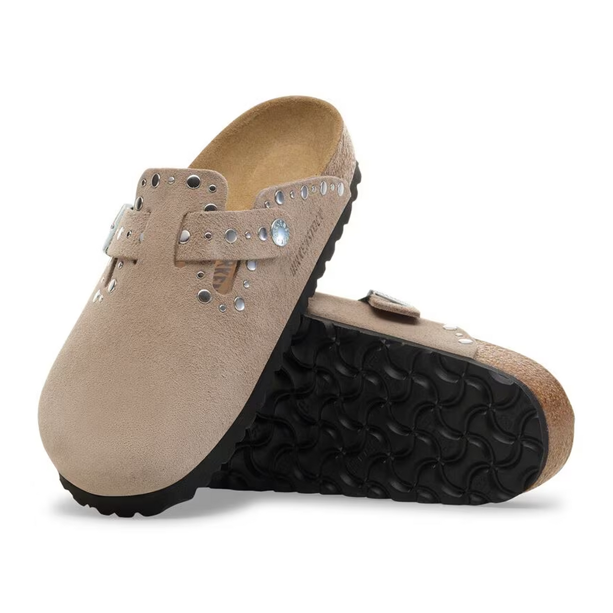 Birkenstock Boston Rivet Clog (Women) - Taupe Suede Dress-Casual - Clogs & Mules - The Heel Shoe Fitters