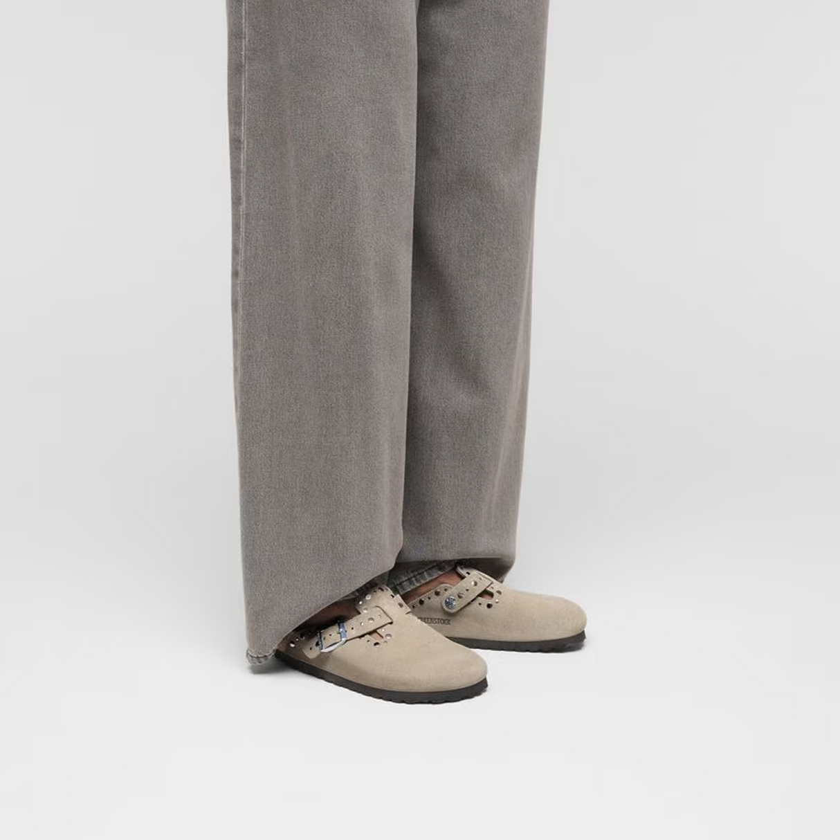 Birkenstock Boston Rivet Clog (Women) - Taupe Suede Dress-Casual - Clogs & Mules - The Heel Shoe Fitters