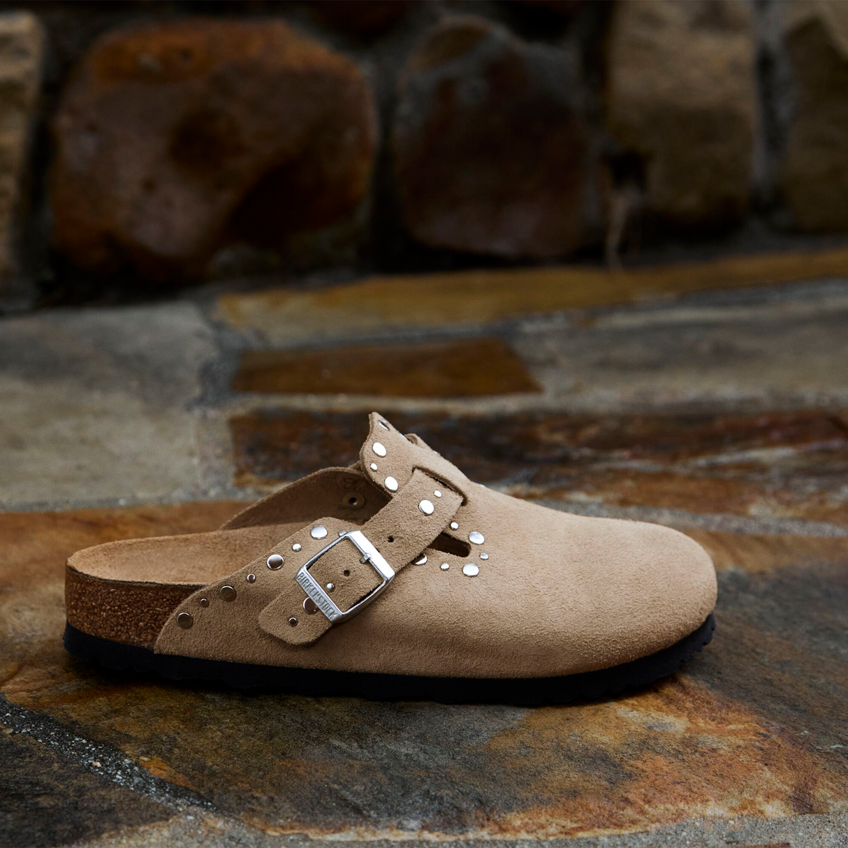 Birkenstock Boston Rivet Clog (Women) - Taupe Suede Dress-Casual - Clogs & Mules - The Heel Shoe Fitters