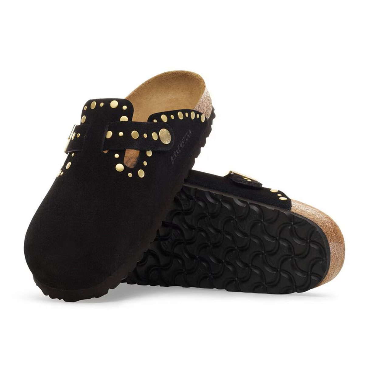 Birkenstock Boston Rivet Clog (Women) - Black Suede Dress-Casual - Clogs & Mules - The Heel Shoe Fitters