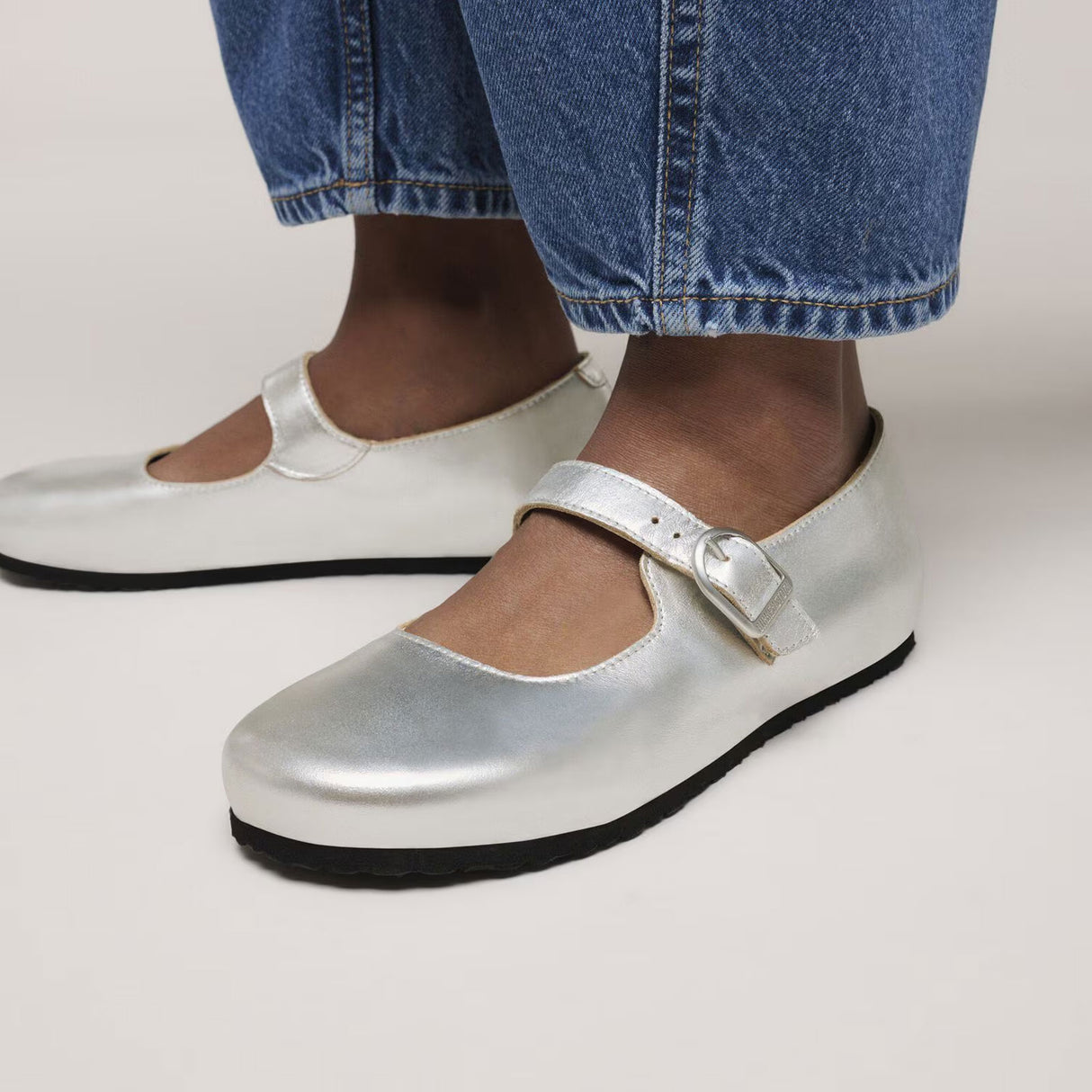 Birkenstock Santa Clarita Mary Jane Flat (Women) - Silver Leather Dress-Casual - Flat - The Heel Shoe Fitters